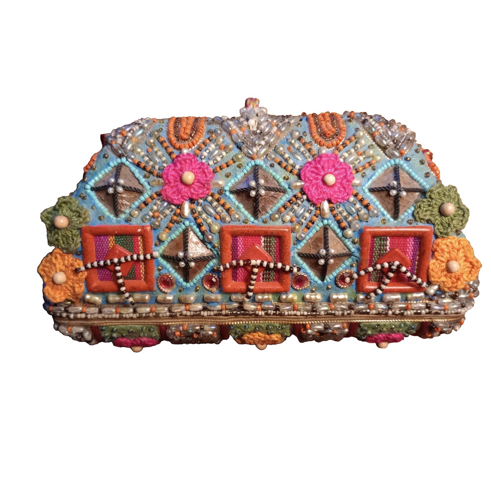 Mary Frances Beaded Evening Handbag Purse Clutch / Cross Body Geometric VTG 70s - Picture 4 of 7